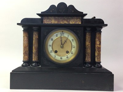 Lot 594 - VICTORIAN BLACK SLATE MANTEL CLOCK