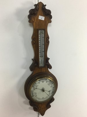 Lot 595 - VICTORIAN ANEROID BAROMETER/THERMOMETER