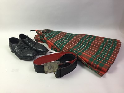 Lot 679 - KILT, LEATHER BELT AND PAIR OF LEATHER SHOES