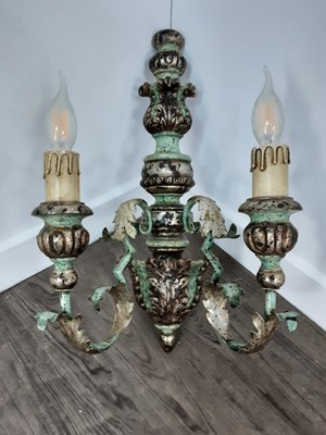 Lot 716A - PAIR OF PAINTED AND GILT WOOD TWIN-BRANCH WALL SCONCES