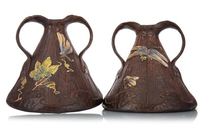 Lot 410a - BRETBY ART POTTERY, PAIR OF 'LIGNA' WARE VASES