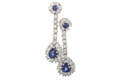 Lot 491 - PAIR OF SAPPHIRE AND DIAMOND EARRINGS
