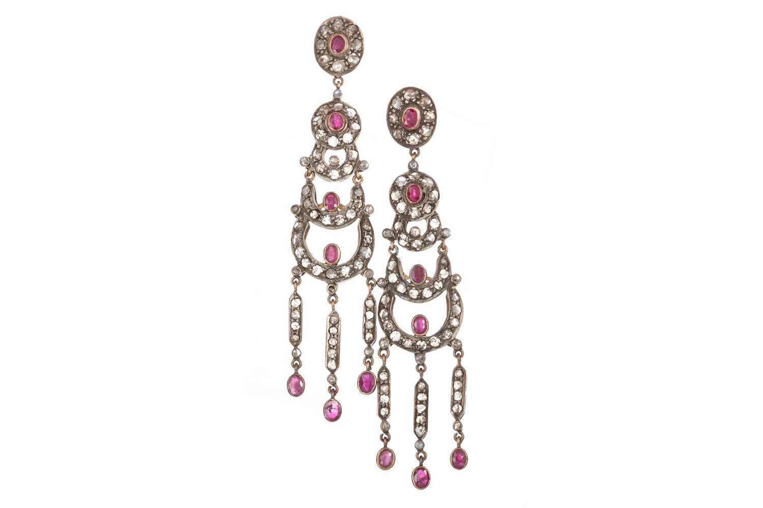 Lot 492 - PAIR OF RUBY AND DIAMOND EARRINGS