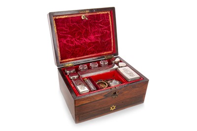 Lot 1314 - VICTORIAN ROSEWOOD TRAVEL DRESSING CASE
