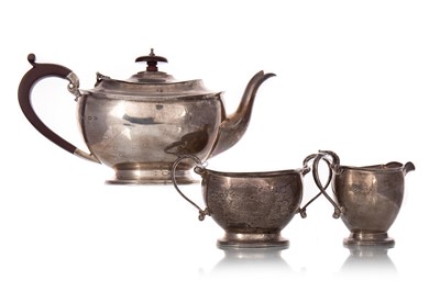 Lot 1380 - GEORGE V SILVER THREE PIECE TEA SET