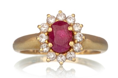 Lot 553 - RUBY AND DIAMOND CLUSTER RING