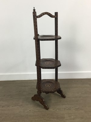 Lot 476 - INDIAN BRASS INLAID FOLDING CAKE STAND