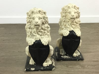 Lot 524 - PAIR OF COMPOSITE LION STATUES