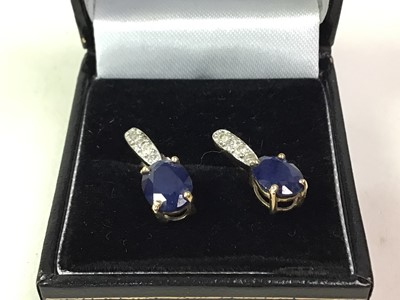 Lot 506 - PAIR OF SAPPHIRE AND DIAMOND EARRINGS