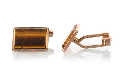 Lot 591 - PAIR OF TIGER'S EYE CUFFLINKS