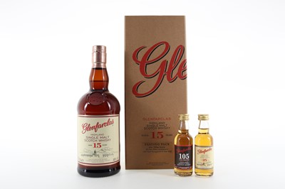Lot 205 - GLENFARCLAS 15 YEAR OLD TASTING PACK WITH 25 YEAR OLD AND 105° MINIATURES