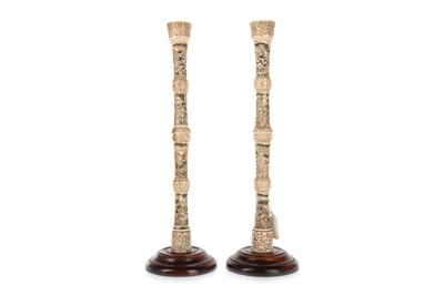 Lot 982 - PAIR OF JAPANESE BONE CANDLESTICKS