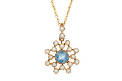 Lot 652 - EDWARDIAN TOPAZ AND SEED PEARL PENDANT