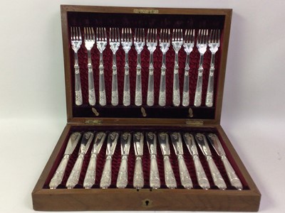 Lot 823 - SET OF SILVER PLATED FISH KNIVES AND FORKS