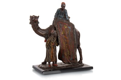 Lot 1363 - IN THE MANNER OF FRANZ XAVER BERGMANN, ORIENTALIST COLD PAINTED SPELTER TABLE LIGHTER