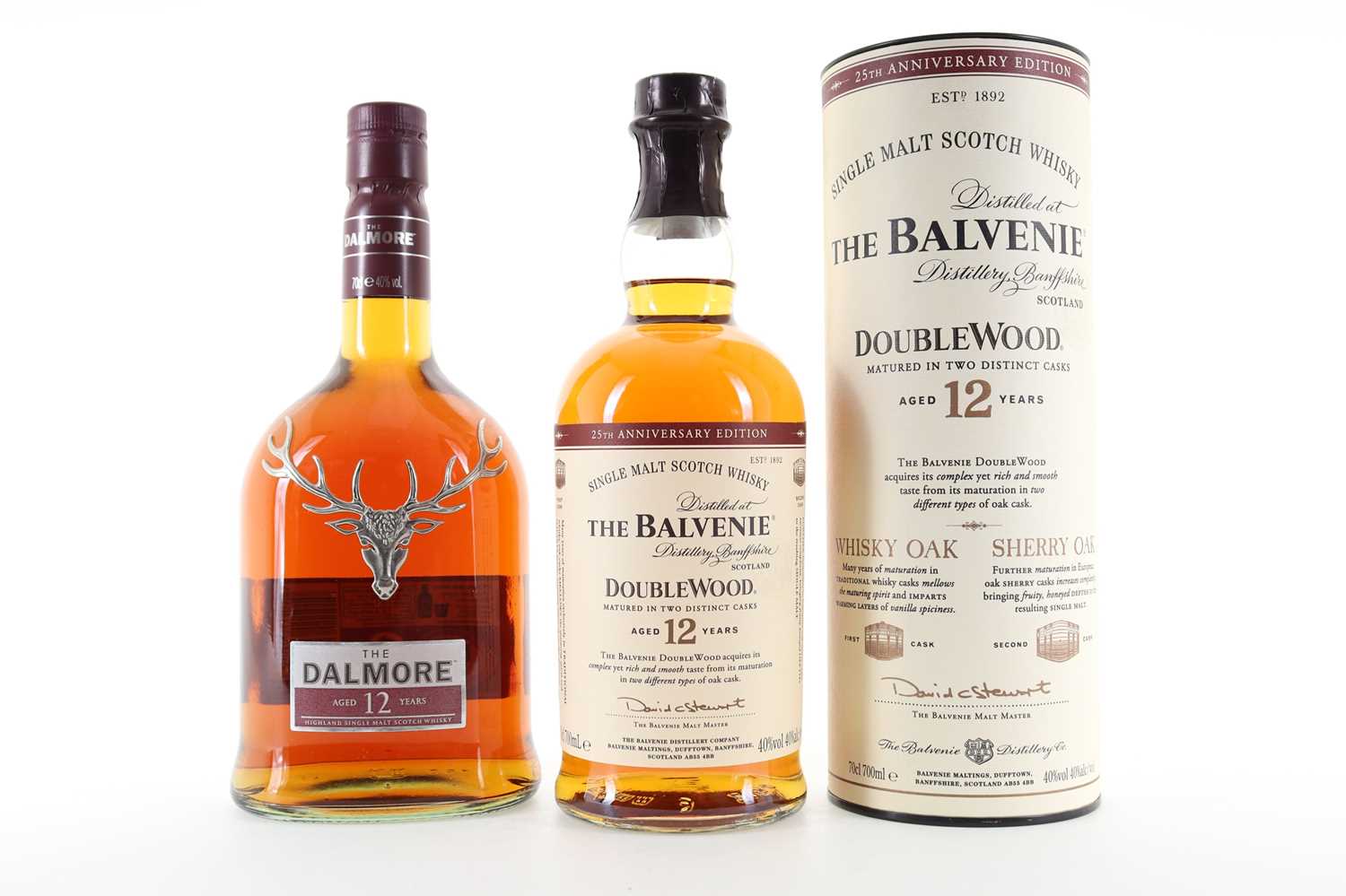 Lot 235 - BALVENIE 12 YEAR OLD DOUBLEWOOD 25TH ANNIVERSARY AND DALMORE 12 YEAR OLD