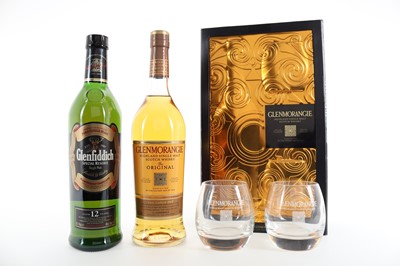 Lot 279 - GLENFIDDICH 12 YEAR OLD SPECIAL RESERVE AND GLENMORANGIE 10 YEAR OLD GIFT PACK WITH GLASSES