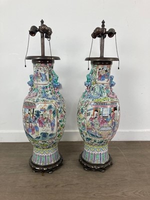 Lot 1183 - LARGE PAIR OF CHINESE FAMILLE ROSE FIGURAL VASES