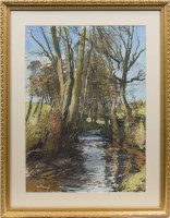 Lot 128 - * DOUGLAS LENNOX, RIVER AND TREES oil on board,...