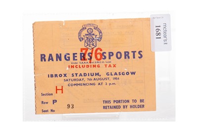 Lot 1681 - RANGERS F.C., 68TH ANNUAL SPORTS DAY, TICKET