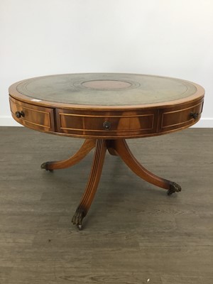 Lot 298 - REPRODUCTION YEW WOOD DRUM TABLE