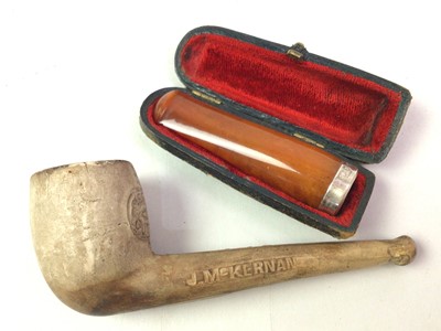Lot 1 - ANTIQUE SILVER AND AMBER CHEROOT HOLDER