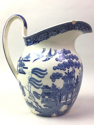 Lot 383 - WILLOW BLUE AND WHITE JUG