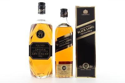 Lot 293 - JOHNNIE WALKER 12 YEAR OLD BLACK LABEL AND THE ANTIQUARY 1.13L