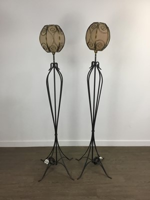 Lot 240 - PAIR OF UPRIGHT WROUGHT METAL FLOOR LAMPS