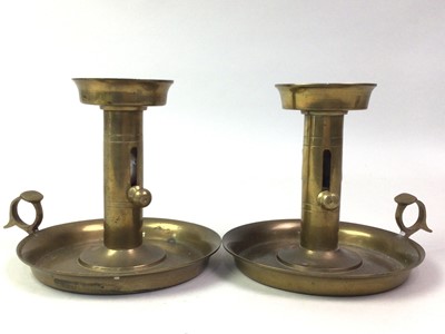 Lot 345 - PAIR OF BRASS CHAMBER CANDLESTICKS