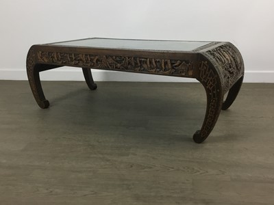 Lot 542 - CHINESE CARVED HARDWOOD COFFEE TABLE