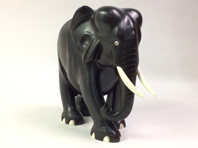 Lot 379 - CARVED WOOD FIGURE OF AN ELEPHANT