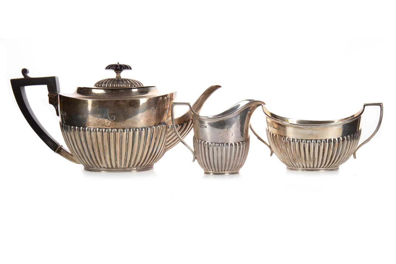 Lot 812 - EDWARDIAN SILVER THREE PIECE  BACHELOR'S TEA SERVICE