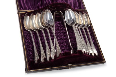 Lot 814 - VICTORIAN SILVER TEA SPOON AND TONG SET
