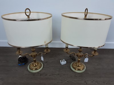 Lot 321 - PAIR OF BRASS AND ONYX TABLE LAMPS