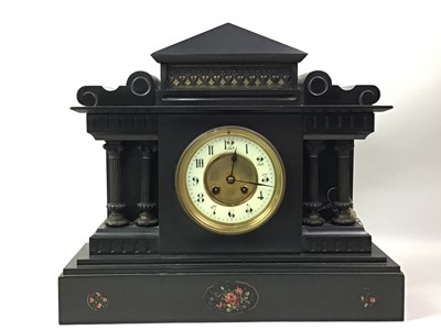 Lot 597 - VICTORIAN BLACK SLATE MANTEL CLOCK