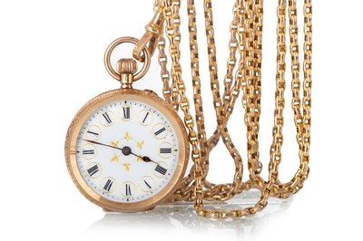 Lot 867 - GOLD FOB WATCH ON CHAIN