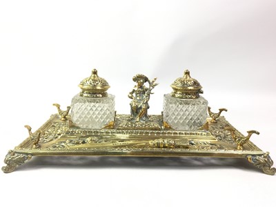 Lot 723 - BRASS INKSTAND