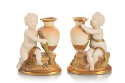 Lot 1448 - PAIR OF ROYAL WORCESTER SPILL VASES