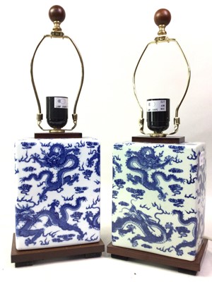 Lot 693 - PAIR OF CHINESE BLUE AND WHITE 'DRAGON' VASES