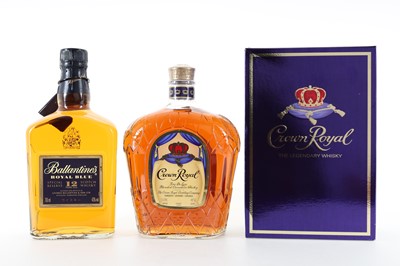 Lot 312 - CROWN ROYAL 1L AND BALLANTINE'S ROYAL BLUE 12 YEAR OLD