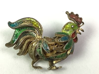 Lot 246 - SILVER-GILT AND ENAMEL COCKEREL BROOCH AND OTHERS