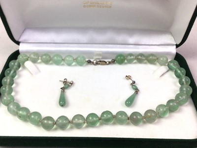 Lot 793 - JADEITE BEAD NECKLACE AND EARRINGS