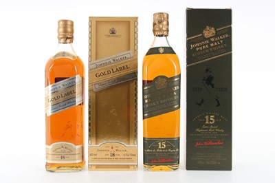 Lot 43 - JOHNNIE WALKER 18 YEAR OLD GOLD LABEL 75CL AND 15 YEAR OLD GREEN LABEL