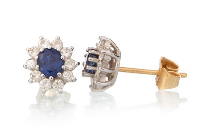 Lot 413 - PAIR OF SAPPHIRE AND DIAMOND EARRINGS