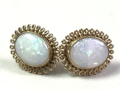 Lot 136 - PAIR OF NINE CARAT GOLD AND OPAL EARRINGS 