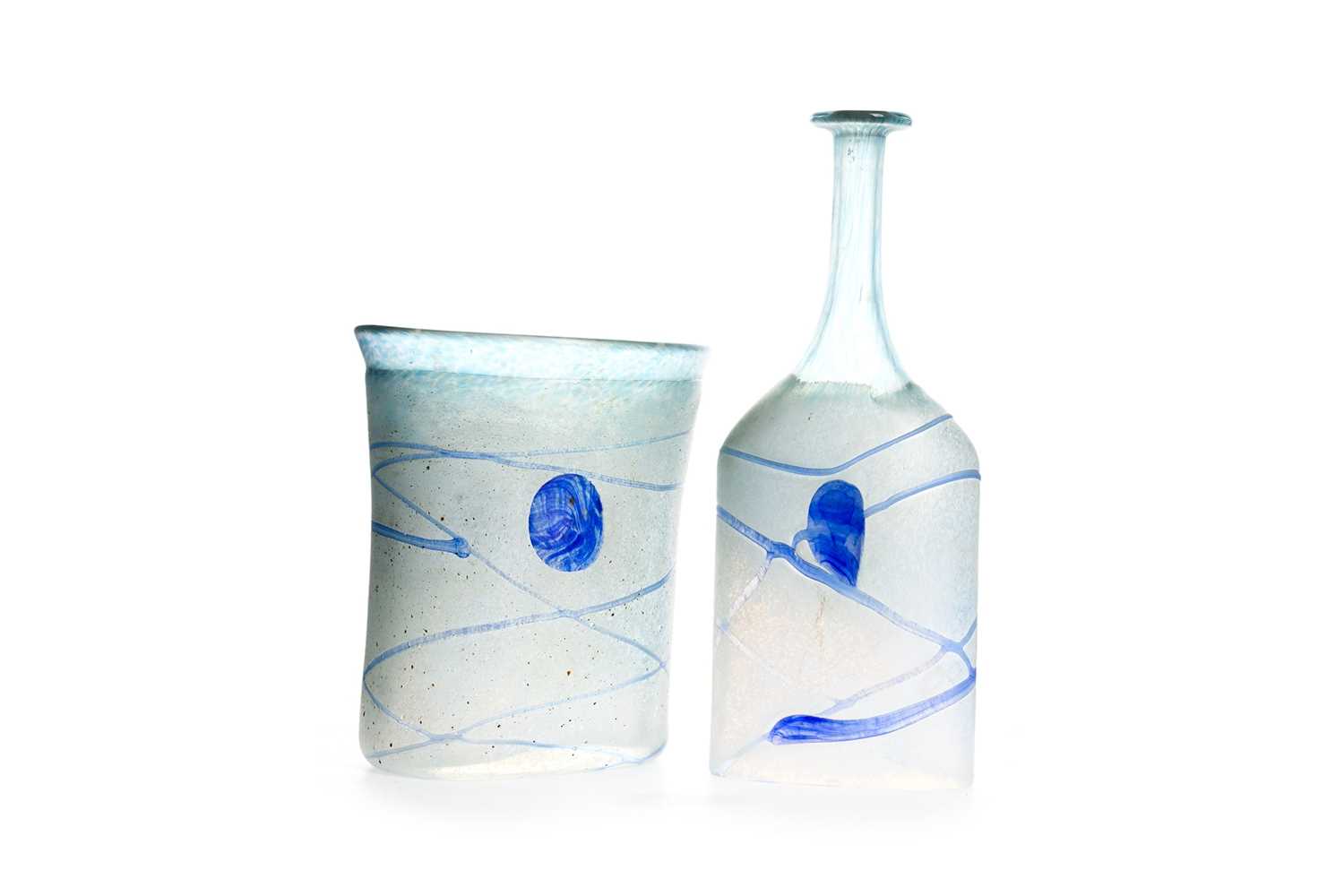 Lot 411 - BERTIL VALLIEN (SWEDISH, 1938-) FOR KOSTA BODA, TWO IRRIDESCENT GLASS VASES