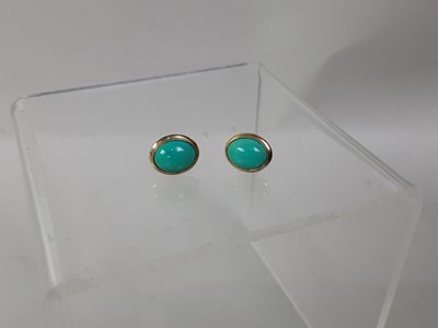 Lot 140 - PAIR OF FOURTEEN CARAT GOLD AND TURQUOISE EARRINGS