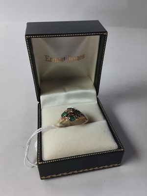 Lot 143 - NINE CARAT GOLD, EMERALD AND DIAMOND RING