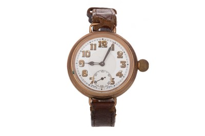 Lot 802 - WWI NINE CARAT GOLD TRENCH WATCH